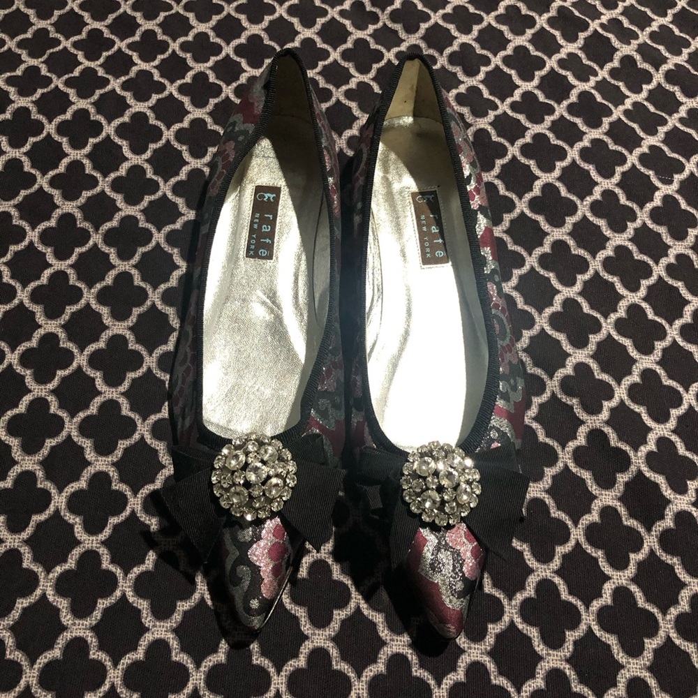 Rafe New York Womens Purple Gray Bling Bow Flats Sz 38.5 / US 8.5 Italy De1